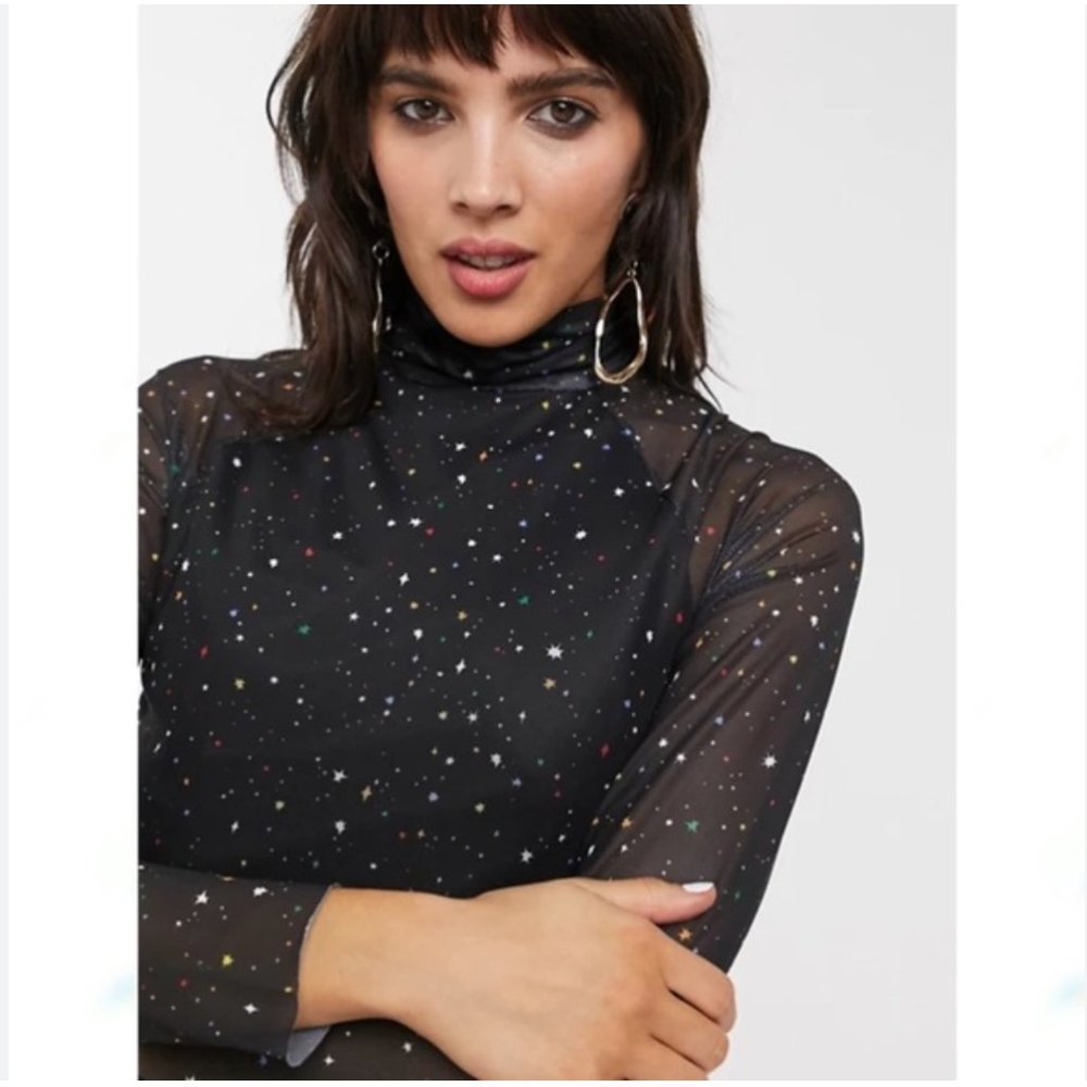 Rachel Antonoff Lottie Raglan Spot Turtleneck Top In Mesh-black